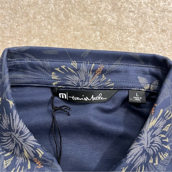NEW Travis Mathew Polo Shirt Mens Large Blue Golf Calmer Waters Floral Hawaiian - Picture 3 of 10